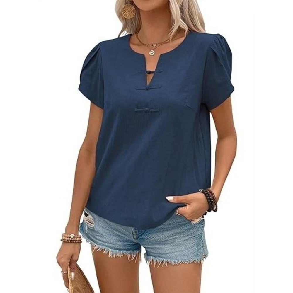 NWT Women's Petal Short Sleeve V Neck Blouse Top - Size S
